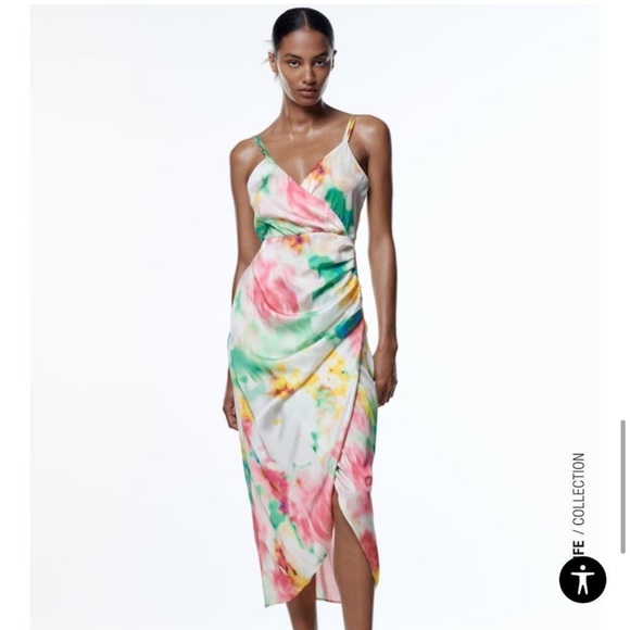 ZARA NWT Print satin effect Dress - Picture 4 of 10